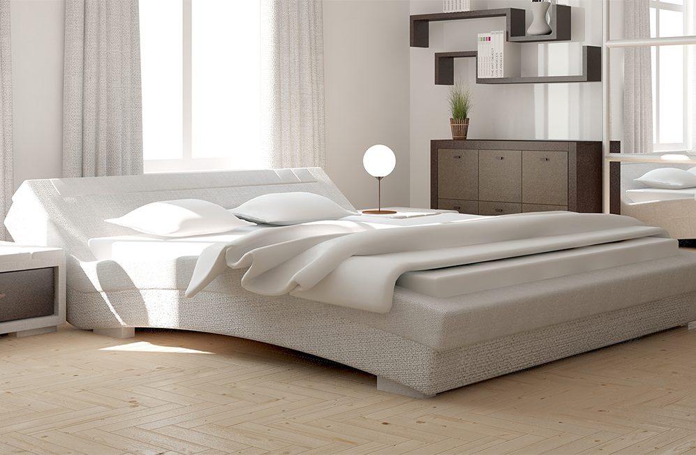 modern bedroom with cream bedding