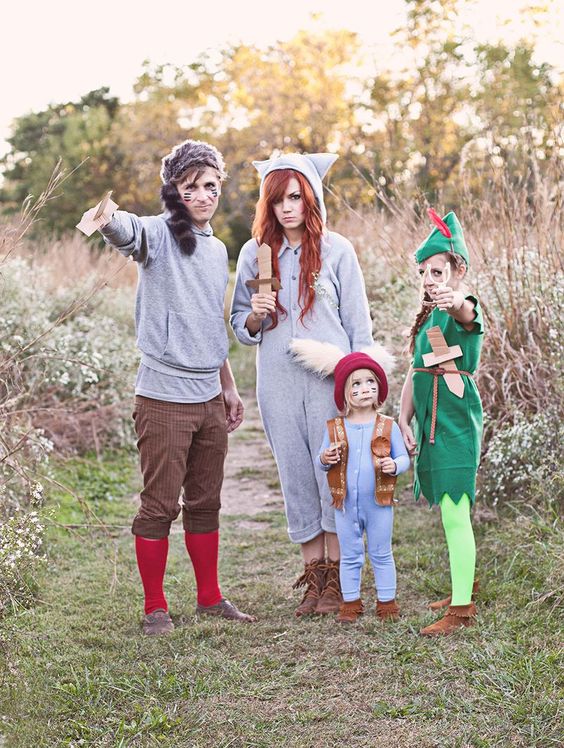 Family dressed as Peter Pan and the lost boys