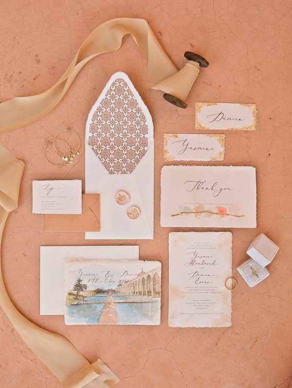 a flatlay picture of wedding stationary