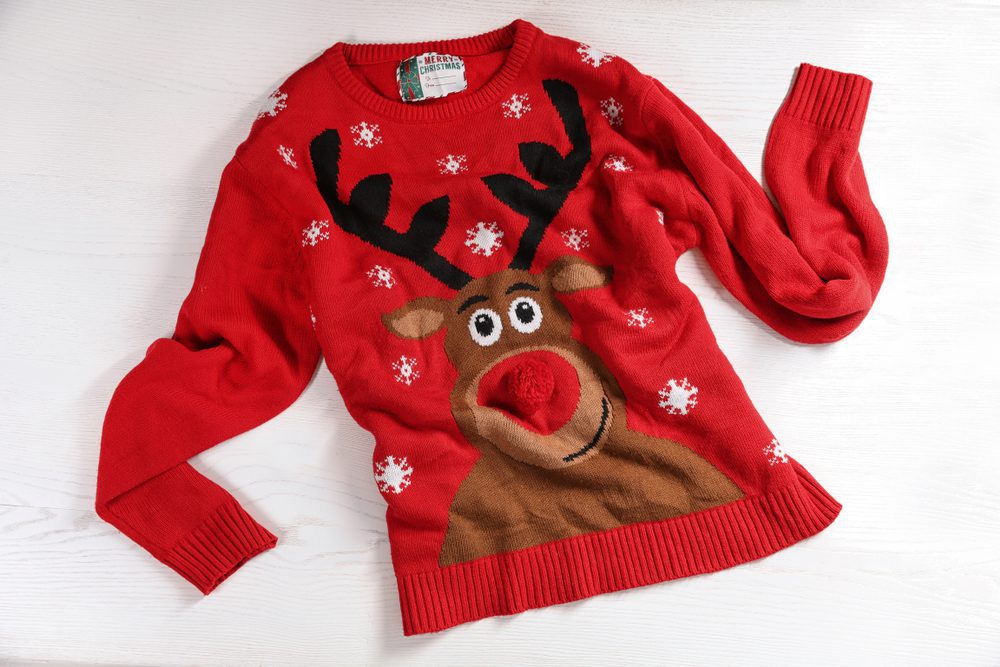 Ugly christmas sweater in need of dry cleaning. Here are dry cleaning services for the holiday season!