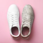 Pair,Of,designer,Shoes,Before,And,After,Cleaning,On,Pink