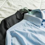 clean, suit, and, dress, shirt, on, bed