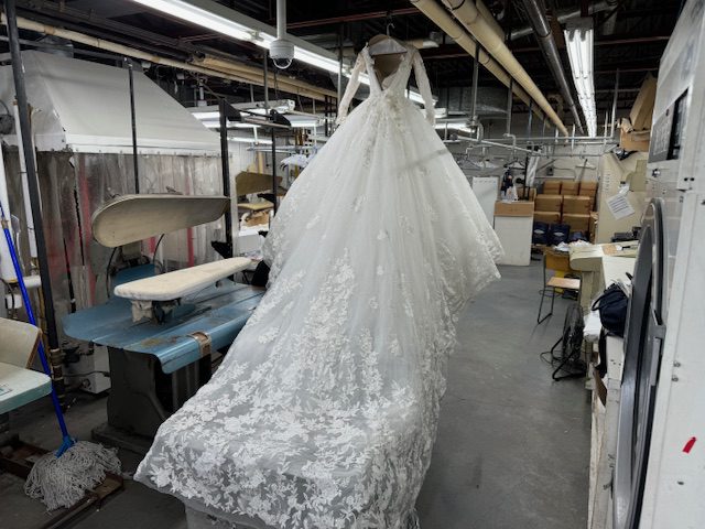 photo of back of lace ball gown wedding dress